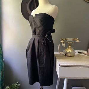 J Crew Tie Waist Black Strapless Dress Size 4 NWT